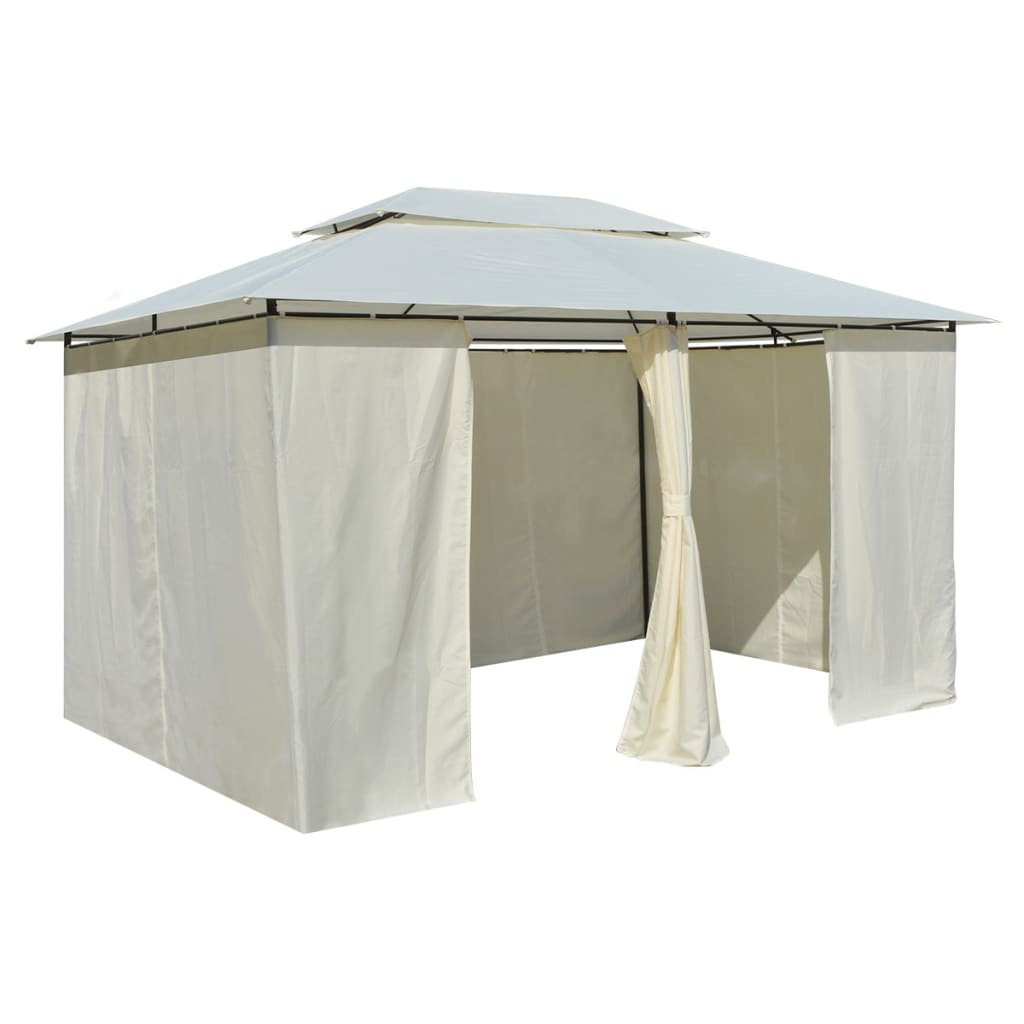 vidaXL Градинска шатра със завеси, 4x3 м, бяла