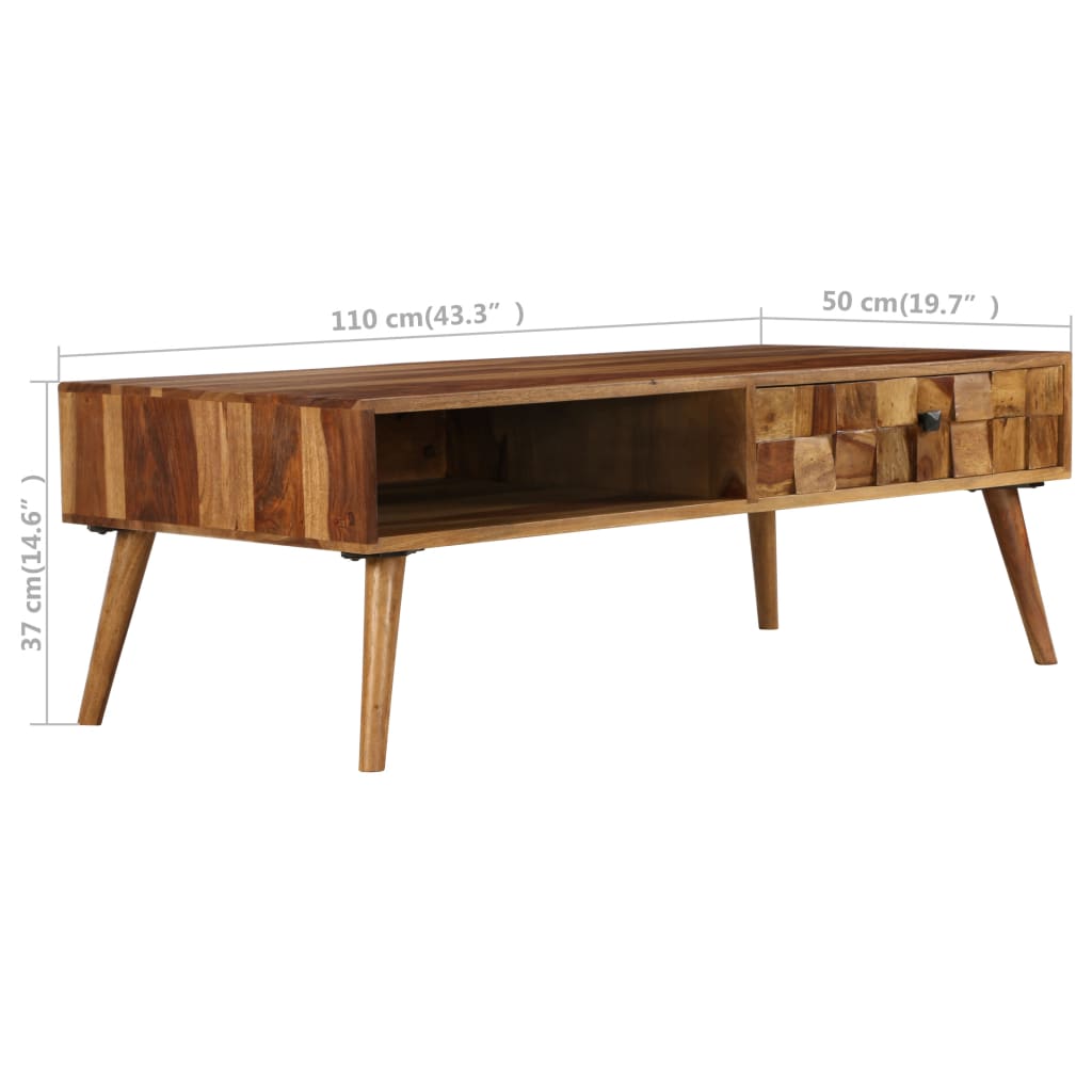 vidaXL Маса за кафе, шишам масив, финиш цвят пчелен мед, 110x50x37 cм