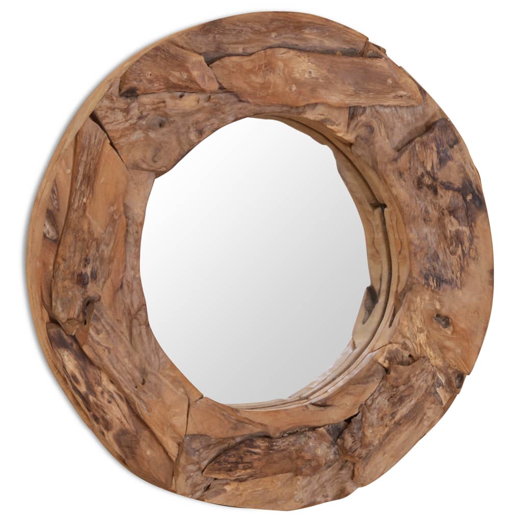 vidaXL Декоративно огледало, тиково дърво, 60 см, кръгло