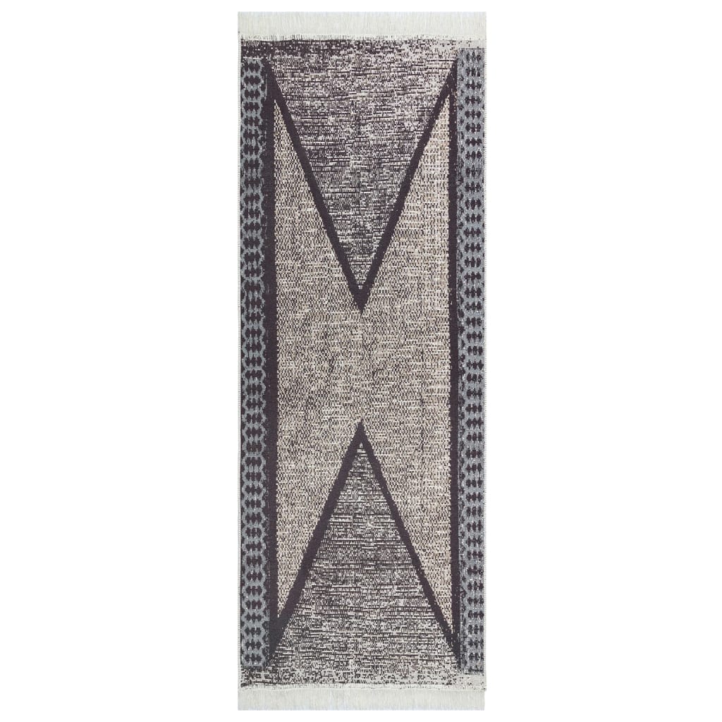 vidaXL Килим, черно и сиво, 100x300 см, памук