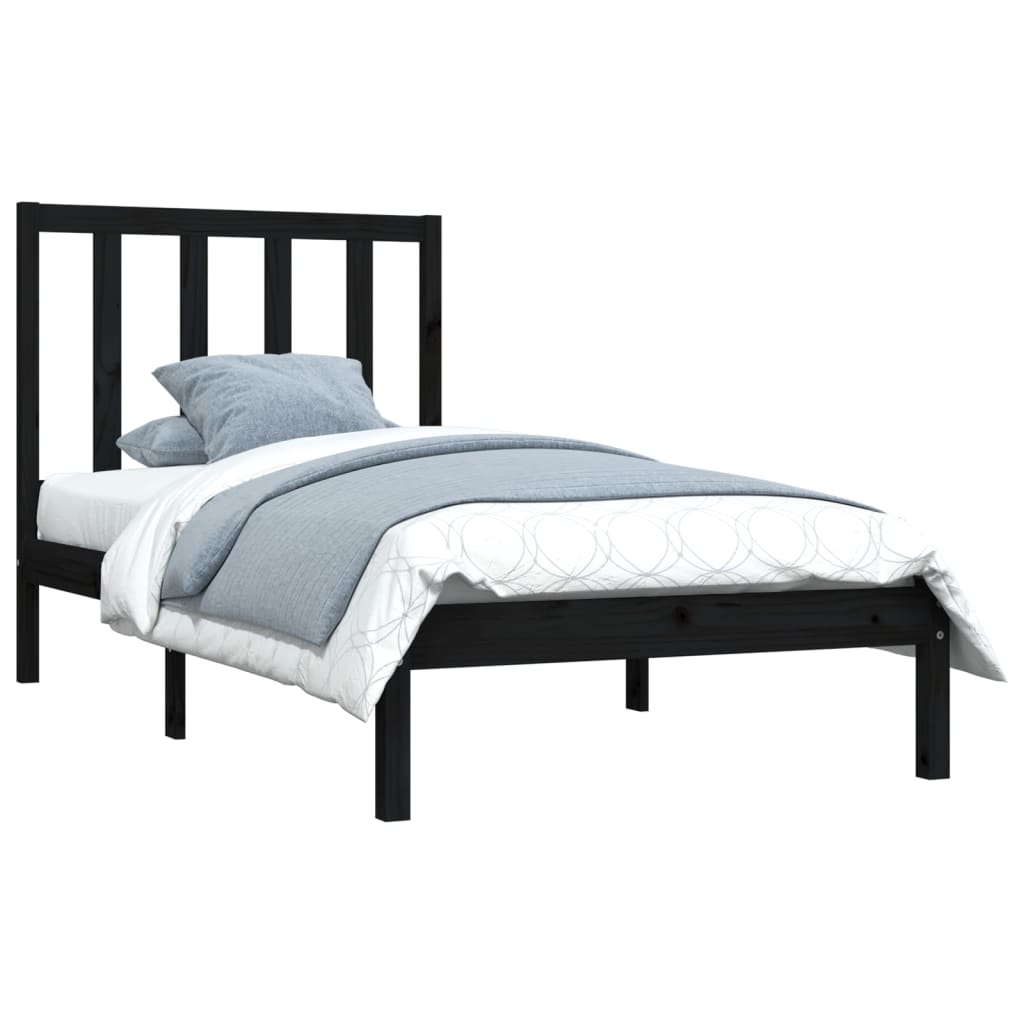 vidaXL Рамка за легло, черна, бор масив, 75x190 см, Small Single