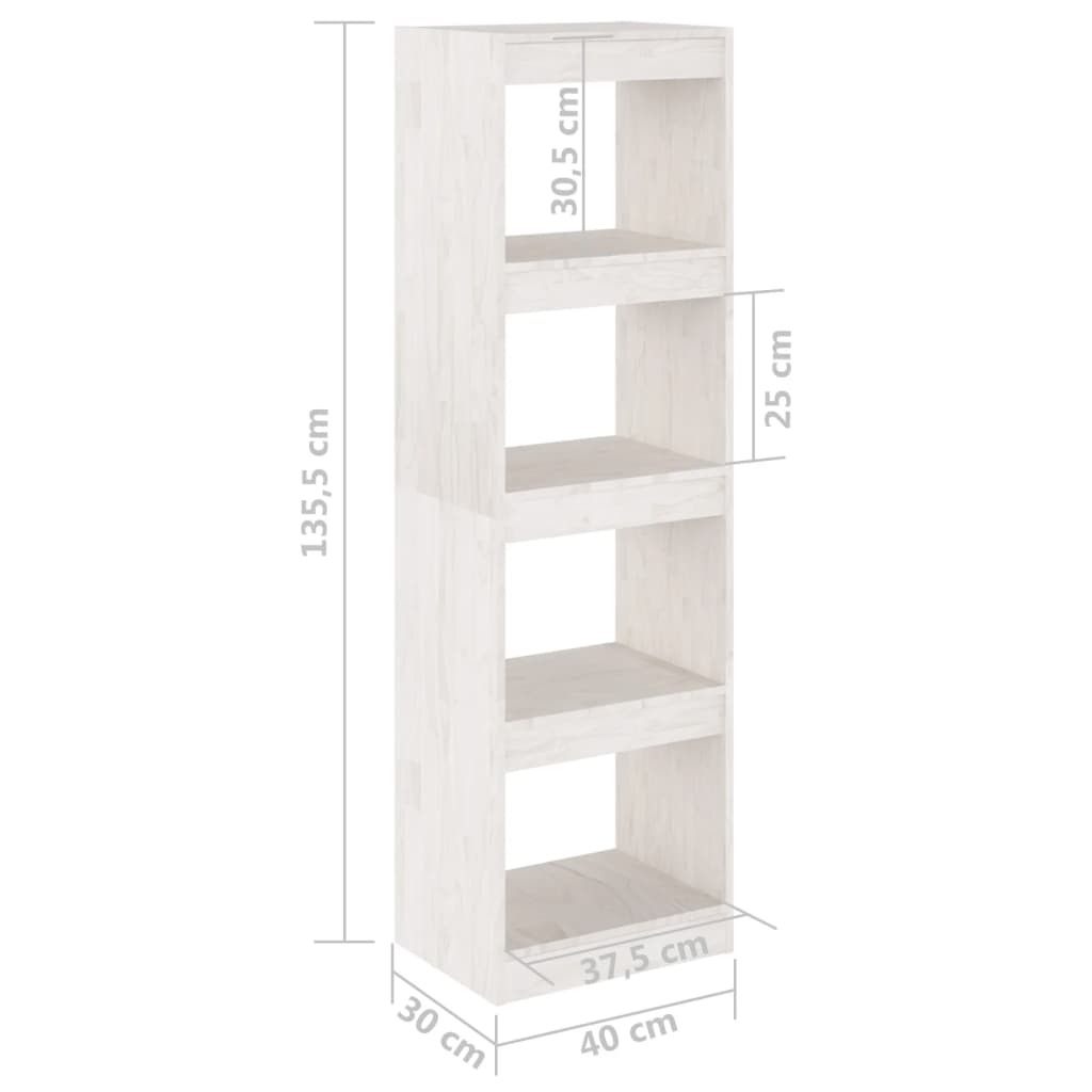 vidaXL Библиотека/разделител за стая, бяла, 40x30x135,5 см, бор