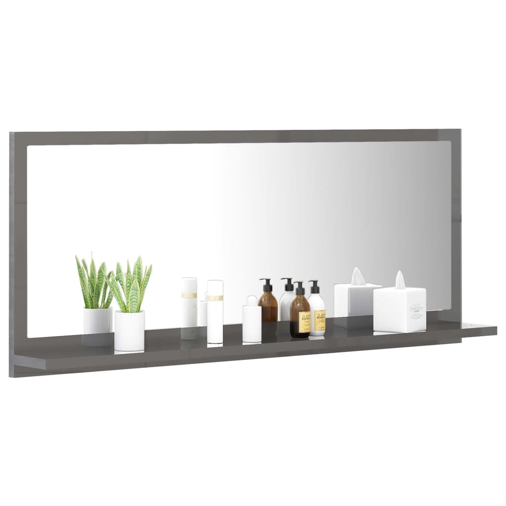 vidaXL Огледало за баня, сив гланц, 90x10,5x37 см, ПДЧ
