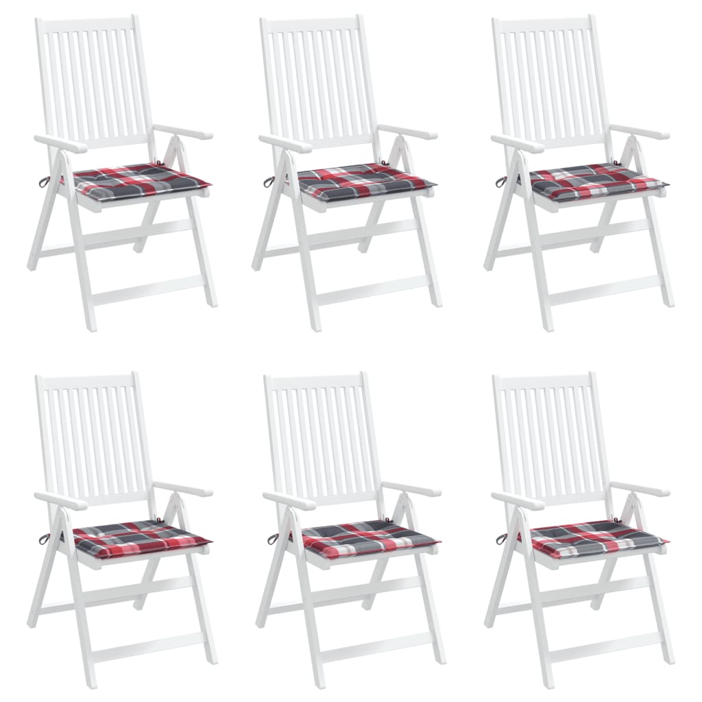 vidaXL Възглавници за стол 6 бр червено каре 40x40x3 см Оксфорд плат
