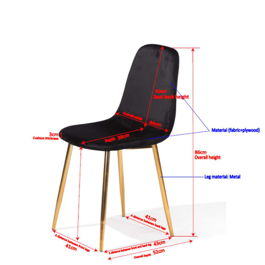 Venture Home Трапезни столове Polar, 2 бр, черно кадифе и месинг