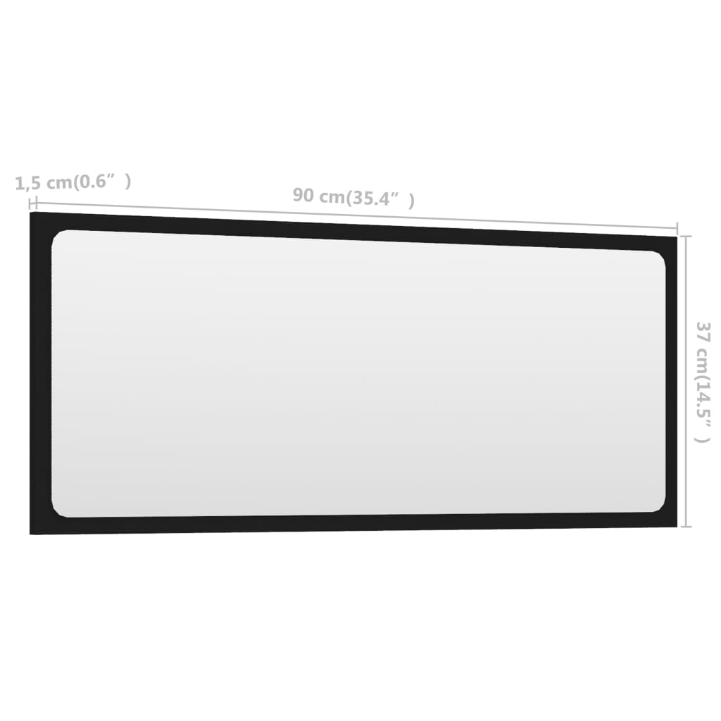 vidaXL Огледало за баня, черно, 90x1,5x37 см, ПДЧ
