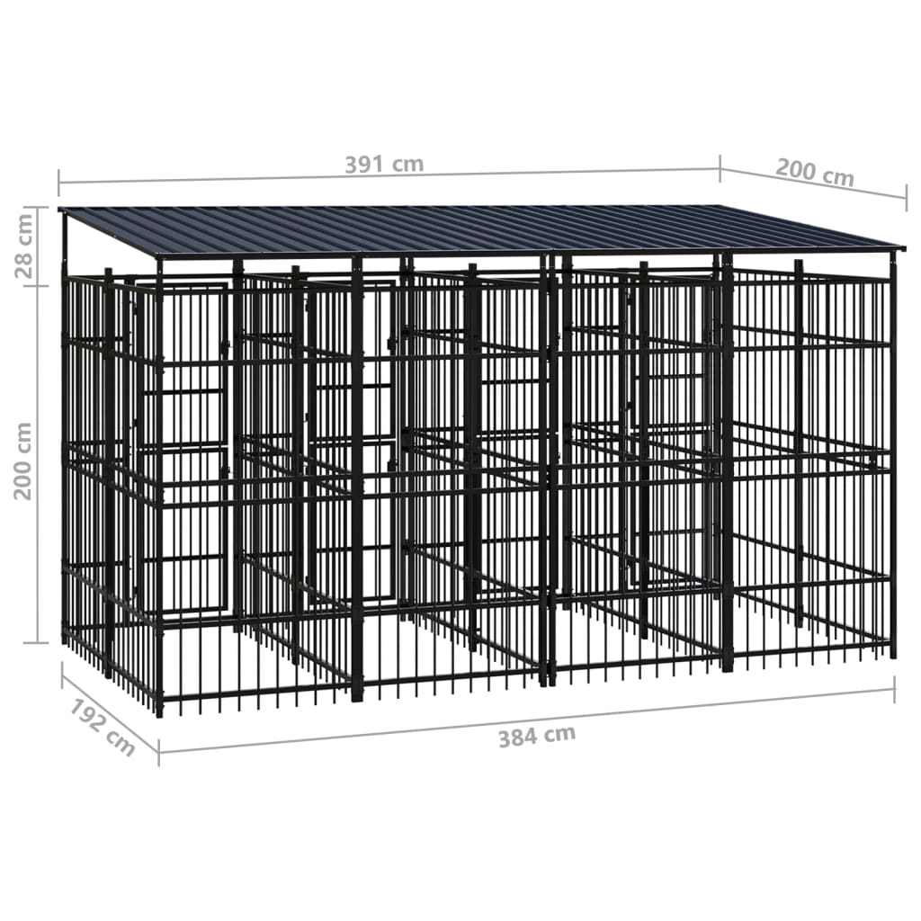 vidaXL Дворна клетка за кучета с покрив, стомана, 7,37 м²
