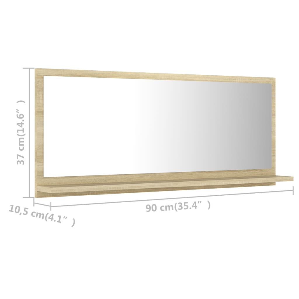vidaXL Огледало за баня, дъб сонома, 90x10,5x37 см, ПДЧ