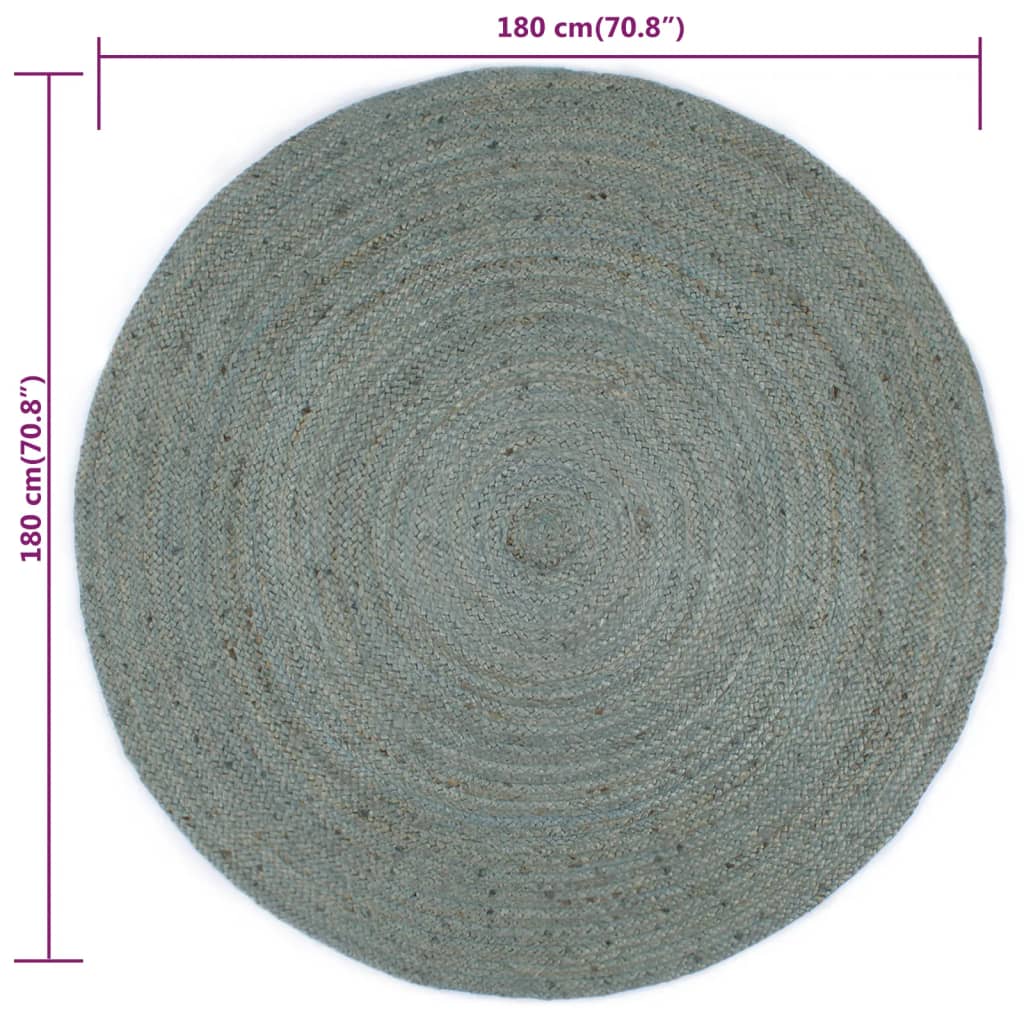vidaXL Ръчно тъкан килим от юта, кръгъл, 180 см, маслиненозелен