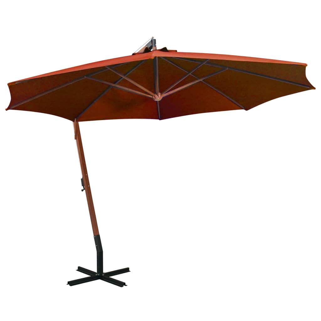 vidaXL Висящ чадър с прът, теракота, 3,5x2,9 м, чам масив
