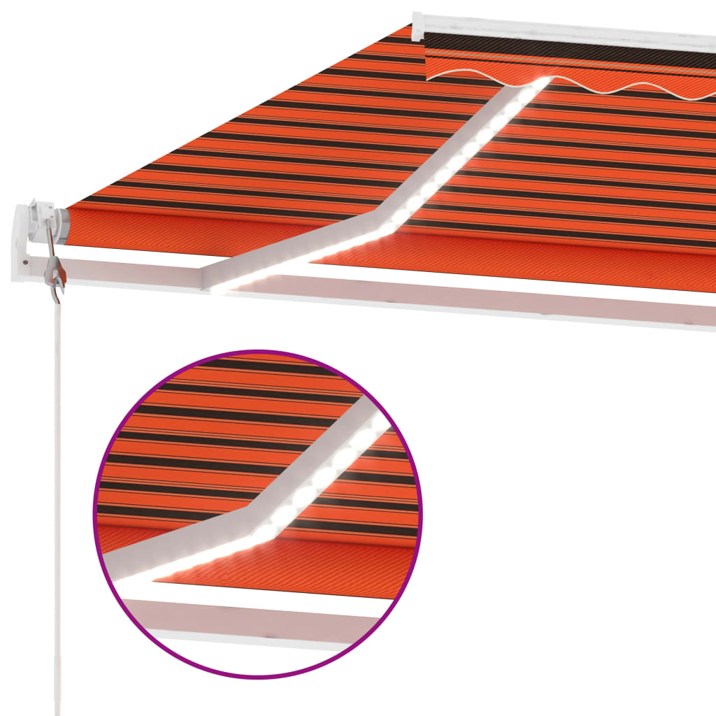 vidaXL Автоматичен сенник LED сензор за вятър 450x300 см оранжевокафяв