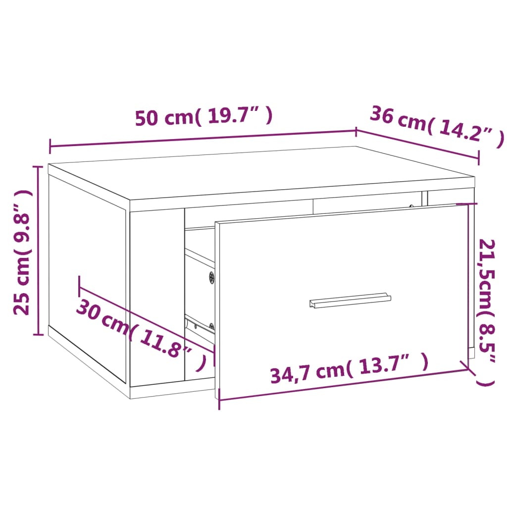 vidaXL Нощни шкафчета за стенен монтаж, 2 бр, черен, 50x36x25 см