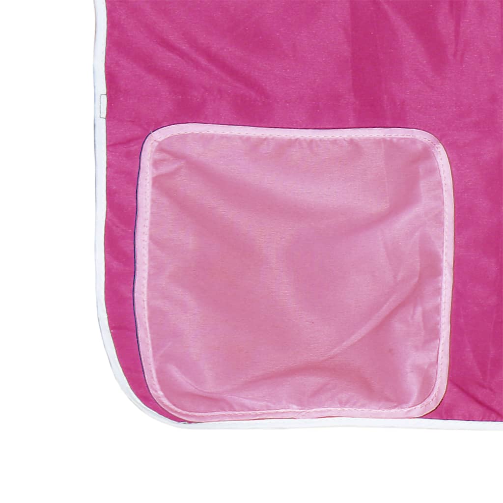 vidaXL Детско високо легло със завеси розово 90x200 см бор масив