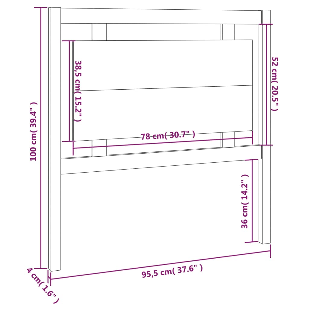 vidaXL Горна табла за легло, 95,5x4x100 см, бор масив