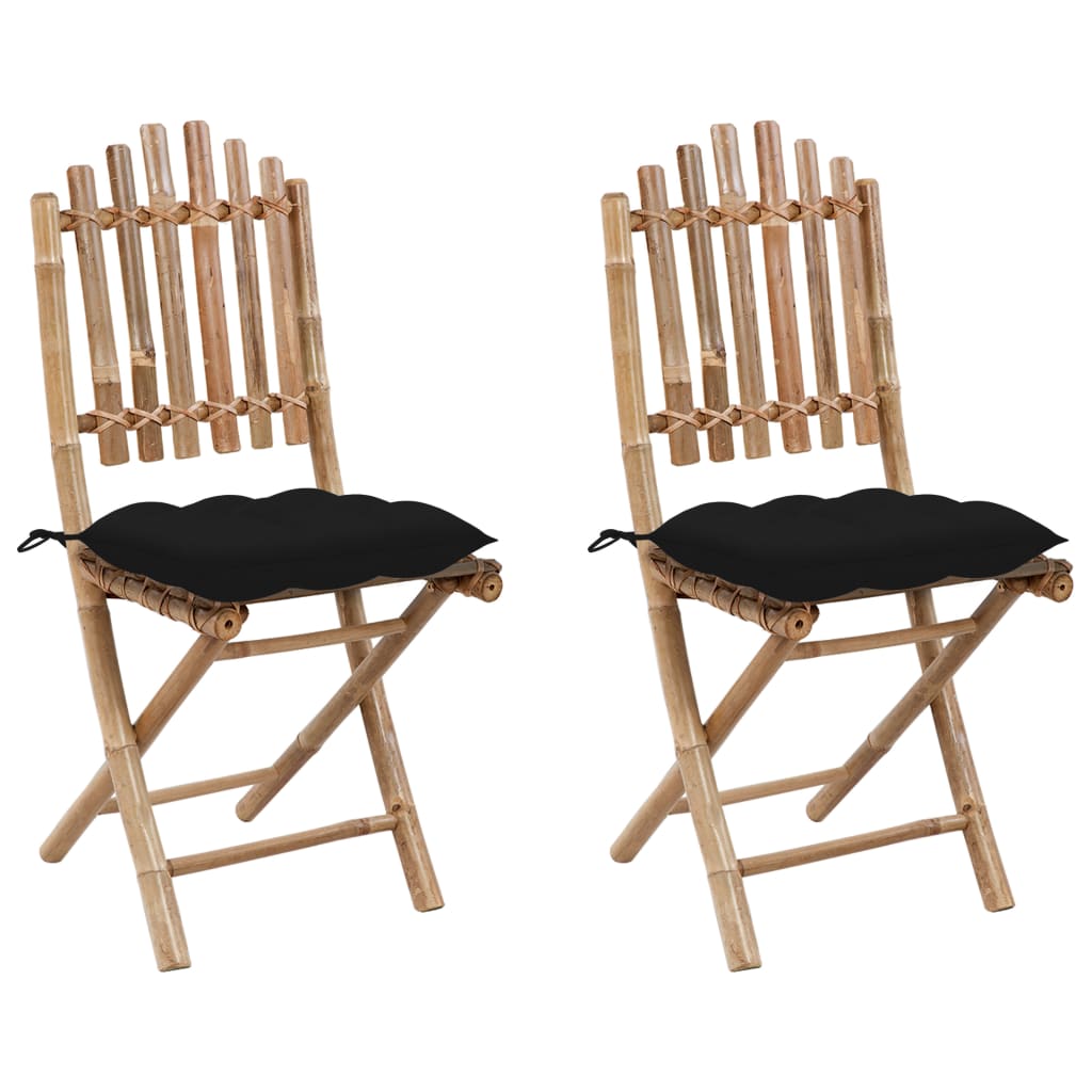 vidaXL Сгъваеми градински столове, 2 бр, с възглавници, бамбук