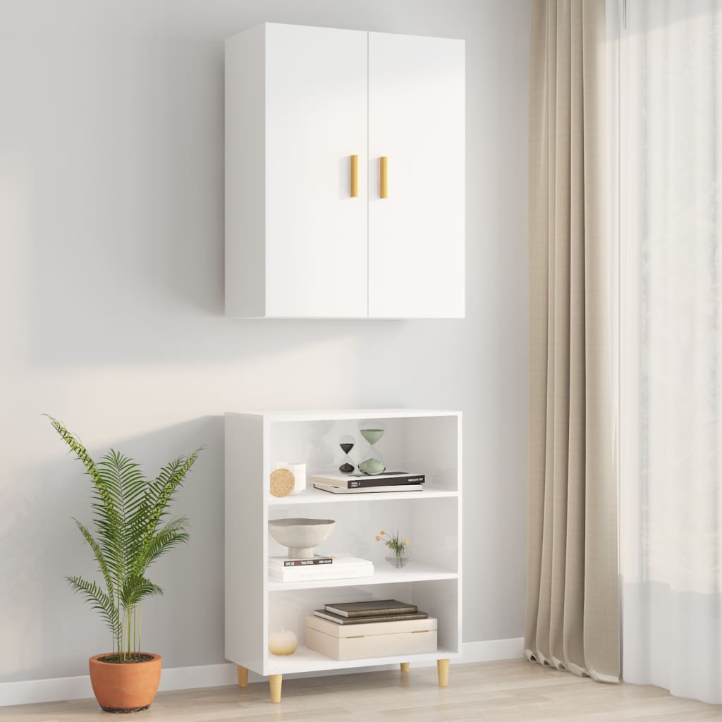 vidaXL Висок шкаф, бял гланц, 69,5x34x180 см, инженерно дърво