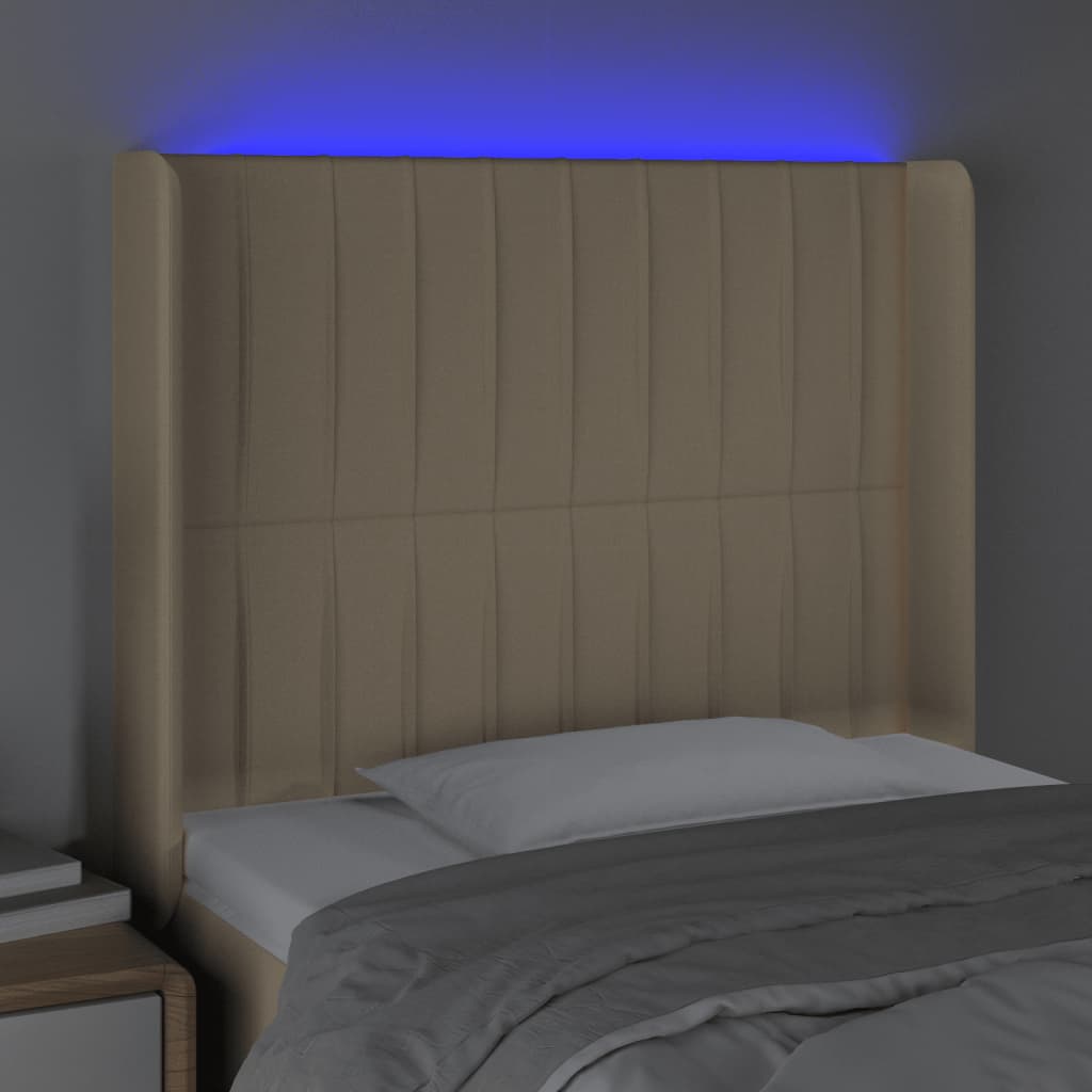 vidaXL LED горна табла за легло, кремава, 93x16x118/128 см, плат