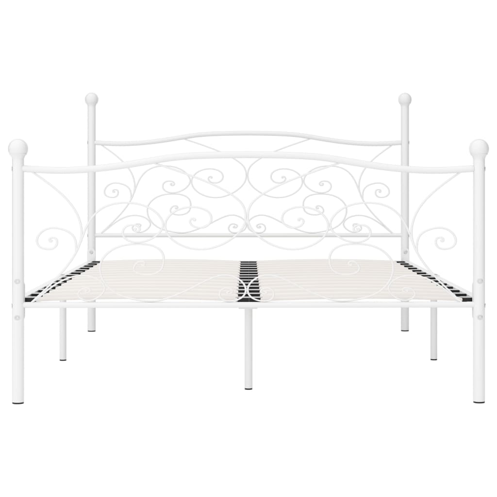 vidaXL Рамка за легло с ламелна основа, бяла, метал, 140x200 см