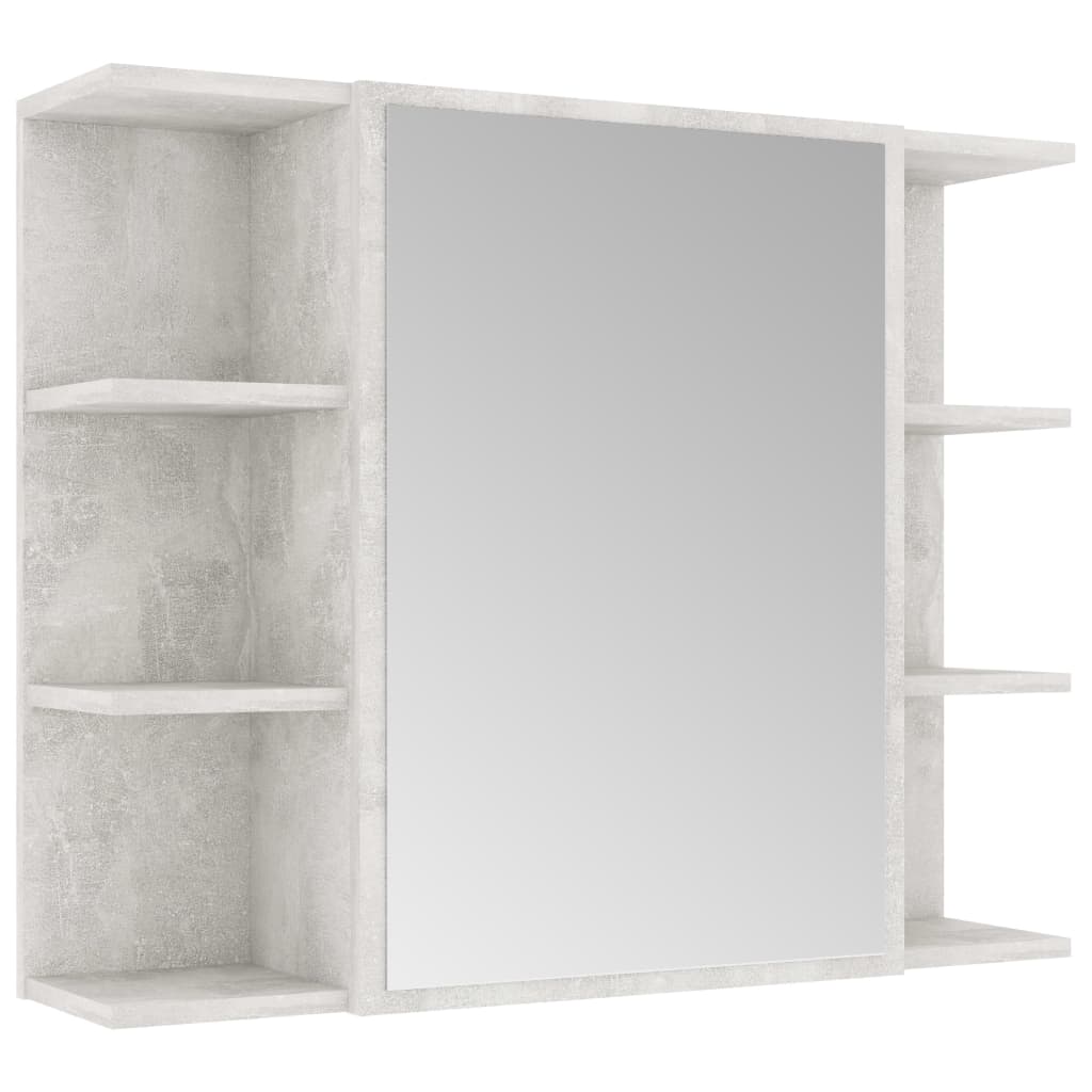 vidaXL Шкаф за баня с огледало, бетонно сив, 80x20,5x64 см, ПДЧ