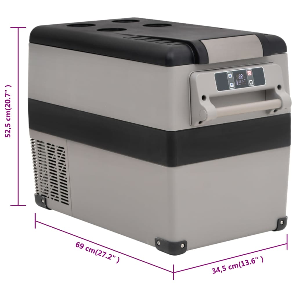 vidaXL Хладилна кутия с дръжка черно и сиво 55 л PP и PE