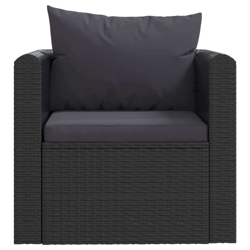 vidaXL Кресло с възглавници, полиратан, черно