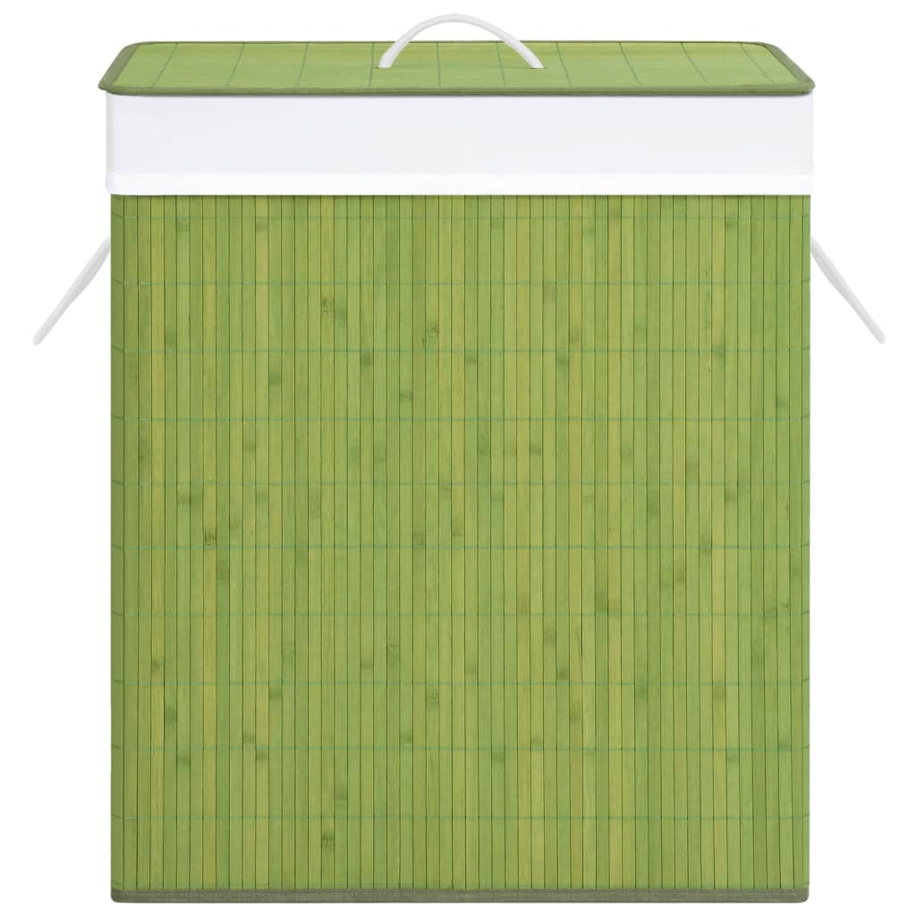 vidaXL Бамбуков кош за пране с 2 секции, зелен, 100 л