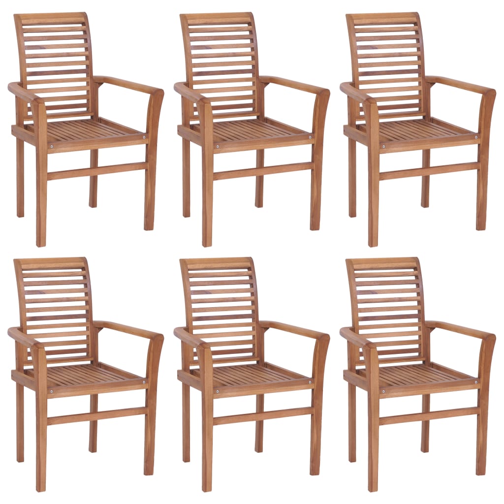 vidaXL Трапезни столове 6 бр със светлосини възглавници тик масив