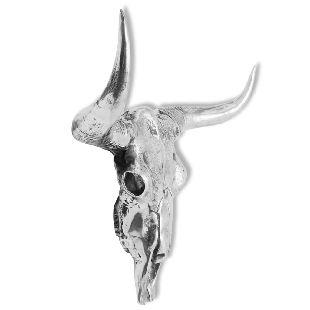 vidaXL Декоративен череп за монтаж на стена, алуминиево сребро