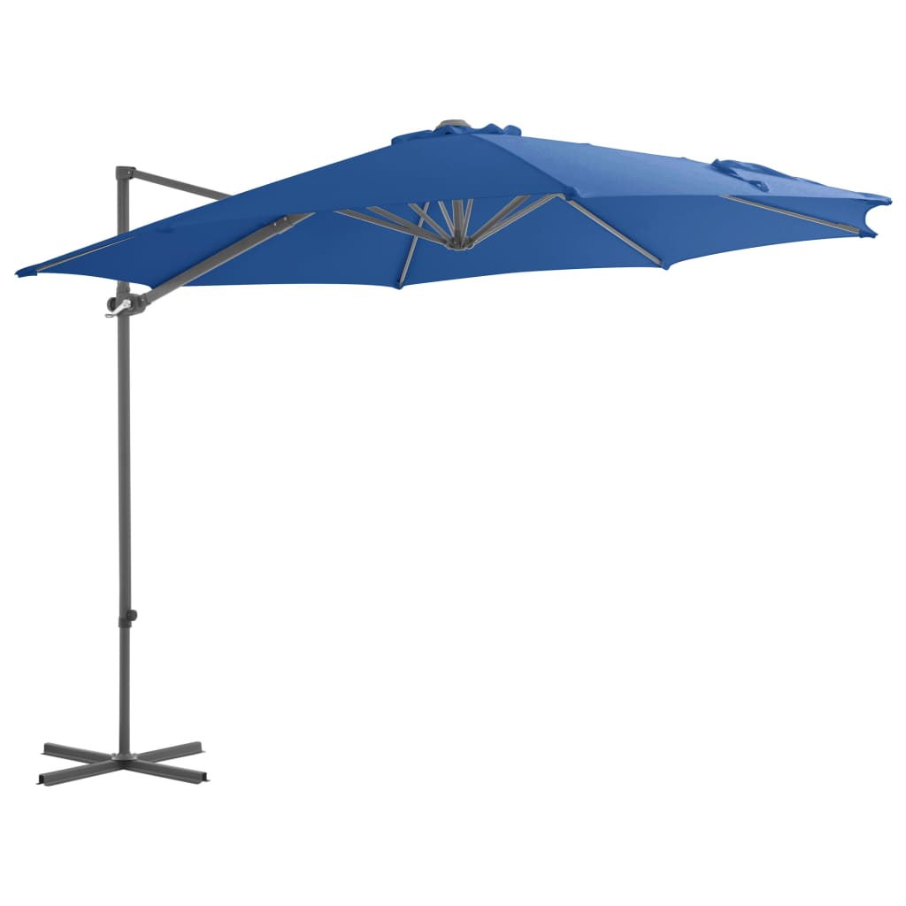 vidaXL Градински чадър чупещо рамо и стоманен прът лазурносин 300 см