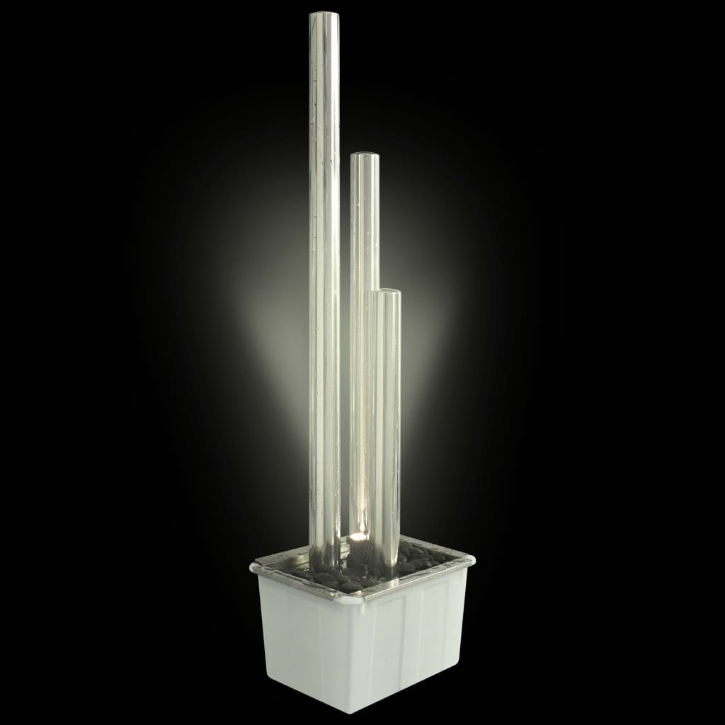 vidaXL Градински фонтан, сребрист, 48x34x153 см, неръждаема стомана