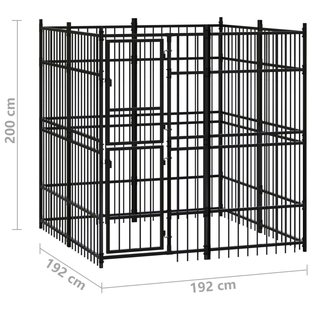 vidaXL Дворна клетка за кучета, стомана, 3,69 м²