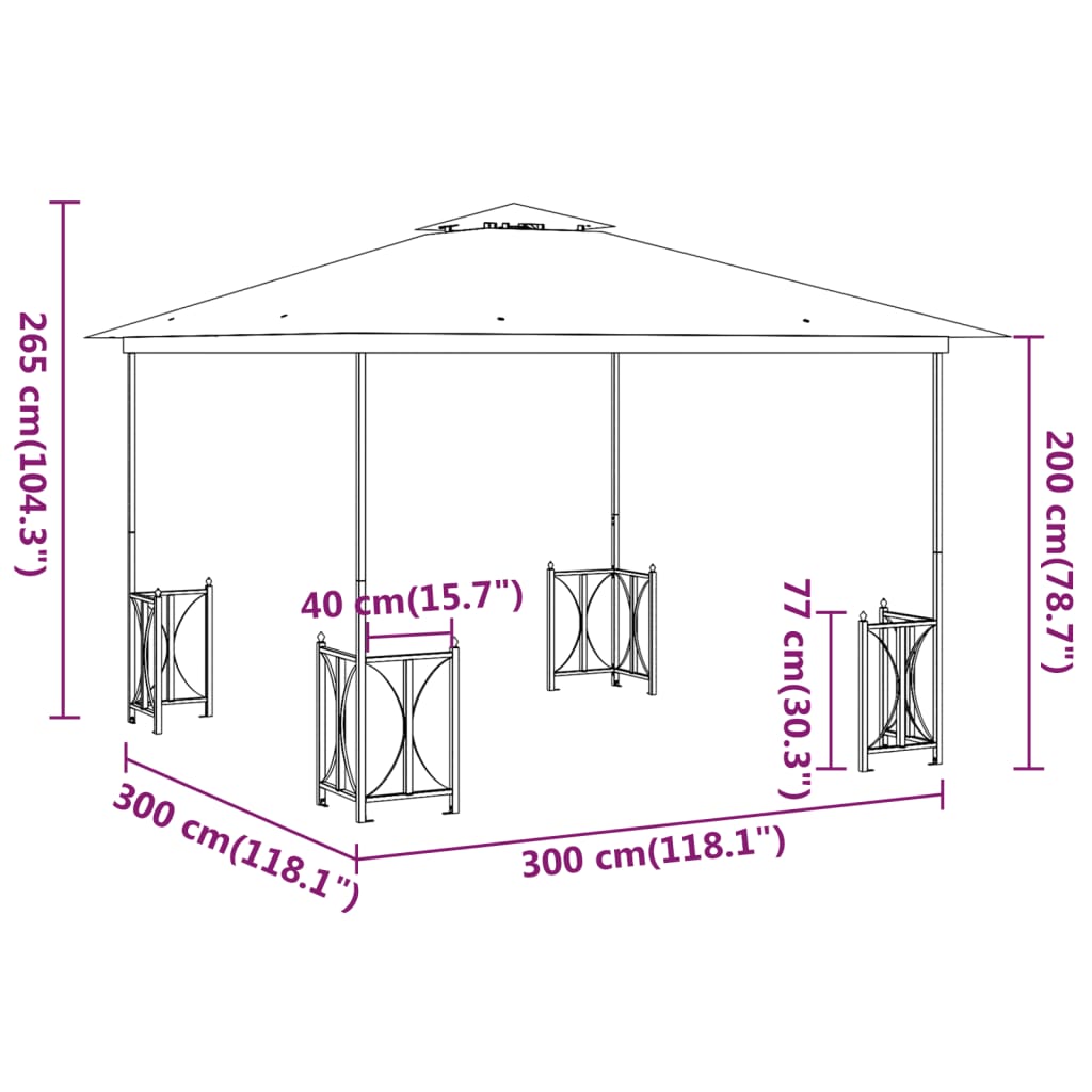 vidaXL Беседка със странични стени и двоен покрив, 3х3 м, кремава