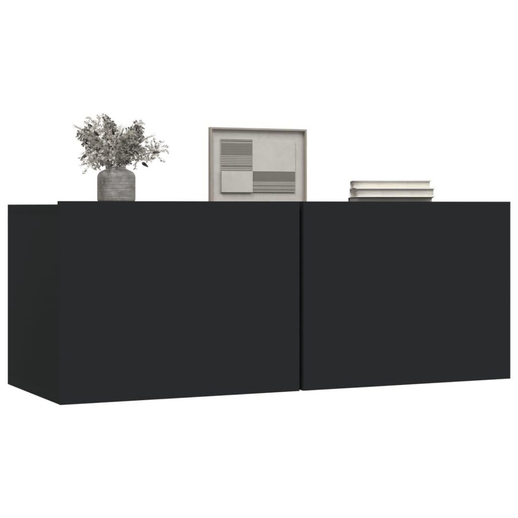 vidaXL ТB шкафове, 2 бр, черни, 80x30x30 см, инженерно дърво