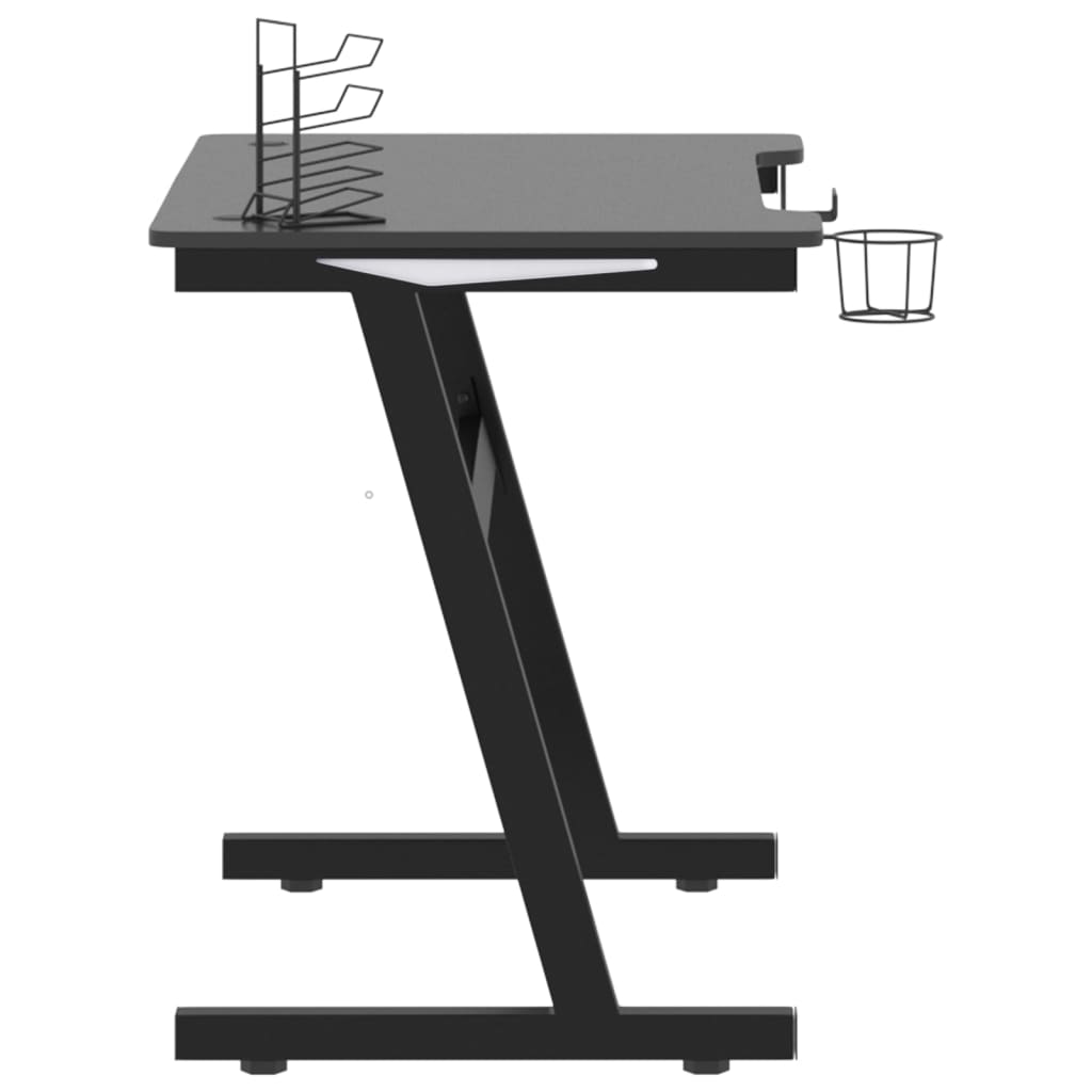 vidaXL Гейминг бюро LED със Z-образни крака, черно, 90x60x75 см