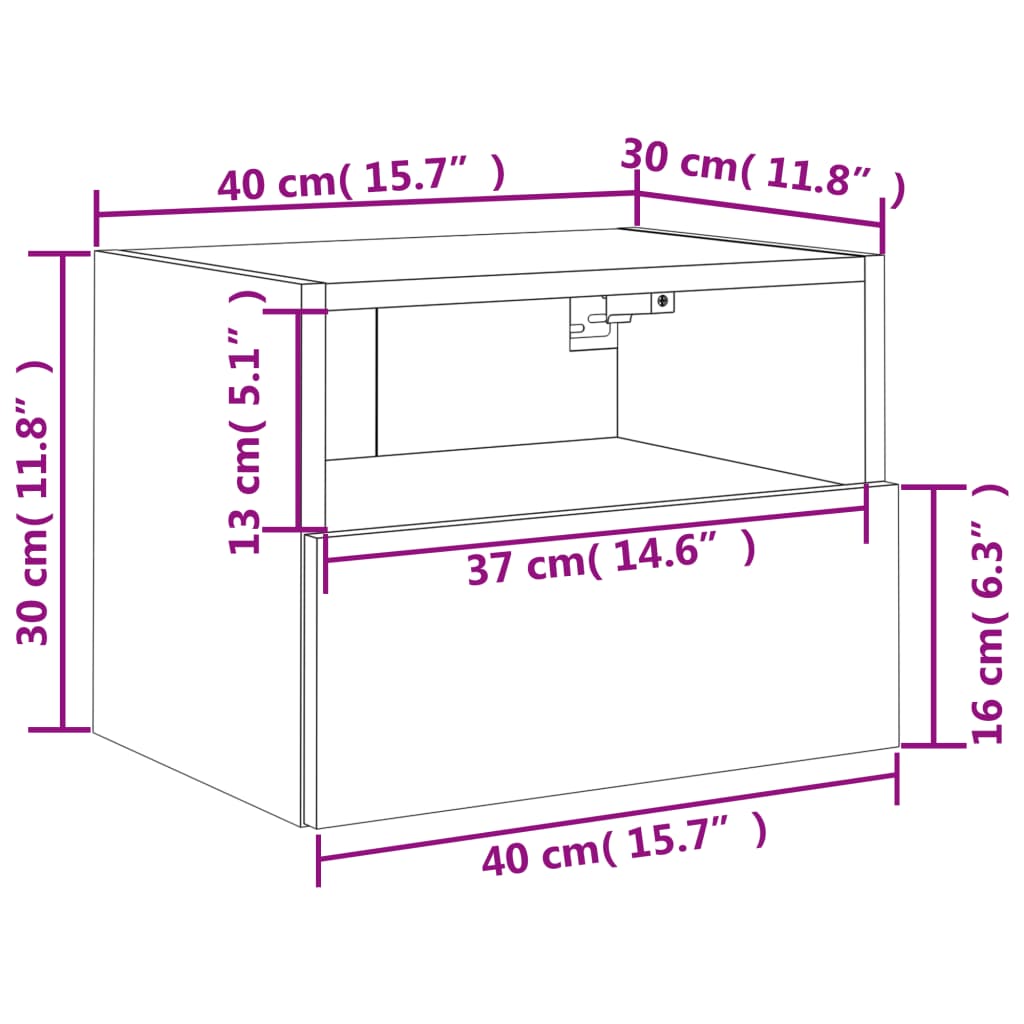vidaXL Стенен ТВ шкаф, опушен дъб, 40x30x30 см, инженерно дърво