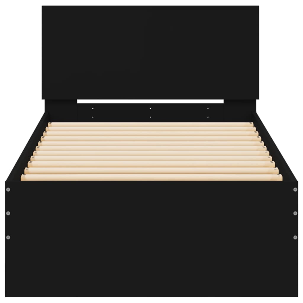 vidaXL Рамка за легло с табла и LED осветление, черна, 90x190 см