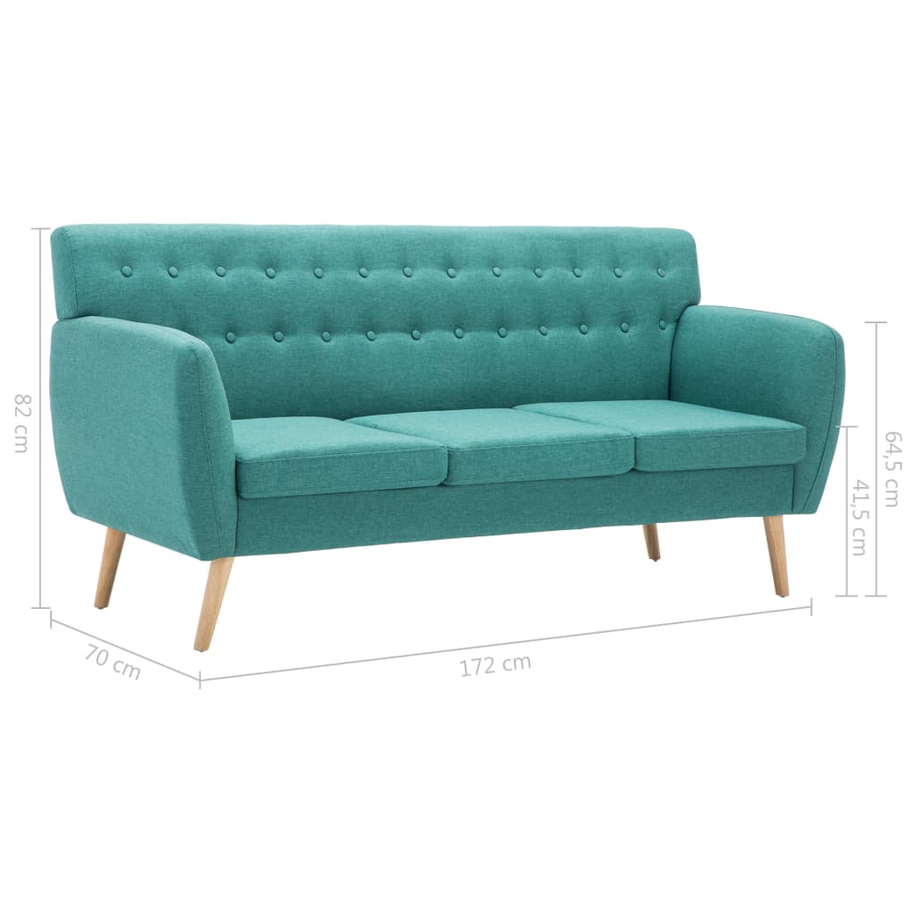 vidaXL 3-местен диван тапицерия от текстил 172x70x82 см зелен