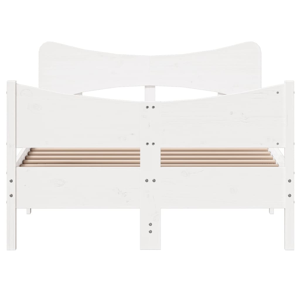 vidaXL Рамка за легло с табла, бяла, 120х200 см, бор масив
