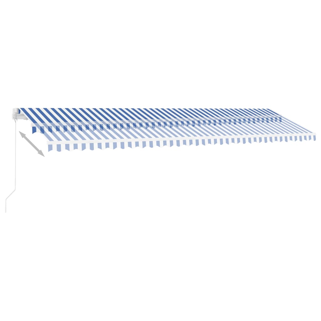 vidaXL Ръчно прибиращ се сенник с LED, 600x350 см, синьо и бяло