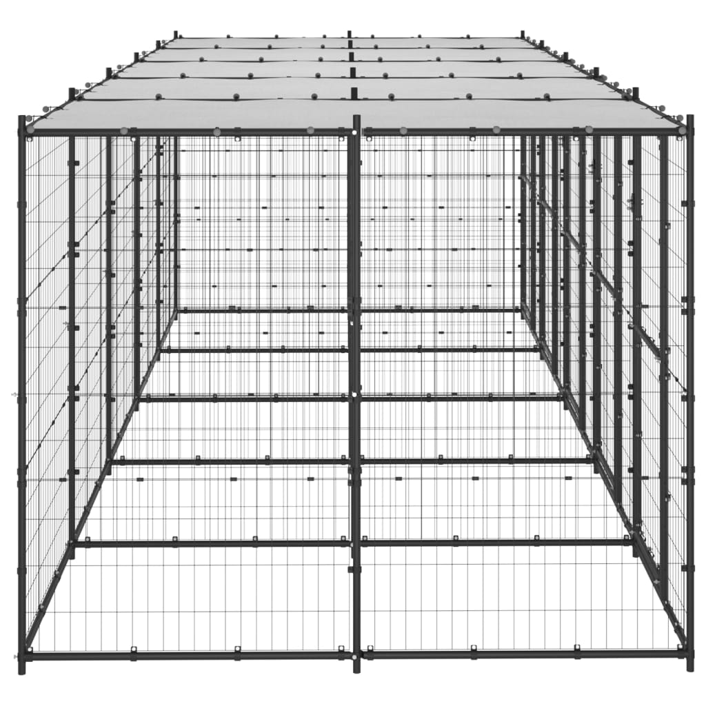 vidaXL Външна стоманена клетка за кучета с покрив 12,1 m²