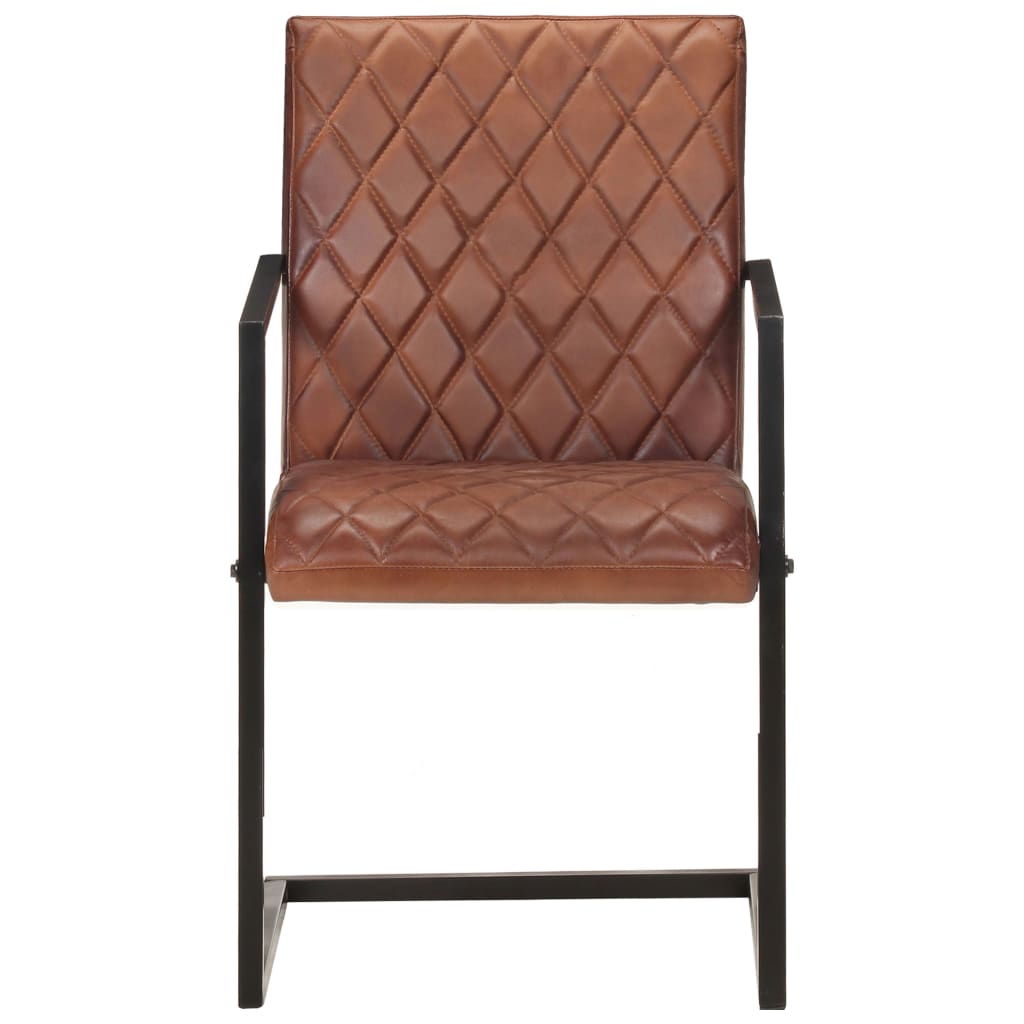 vidaXL Конзолни трапезни столове, 2 бр, кафяви, естествена кожа