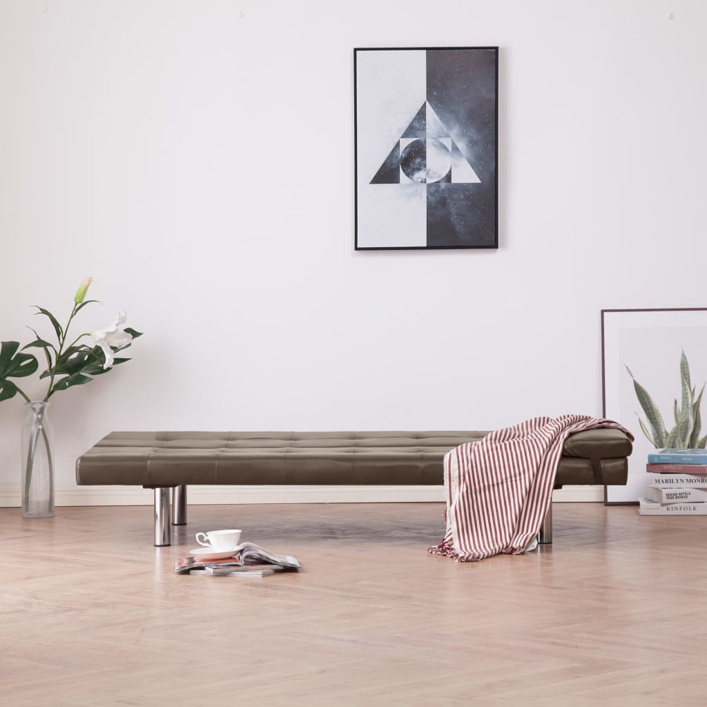 vidaXL Разтегателен диван с две възглавници, кафяв, изкуствена кожа