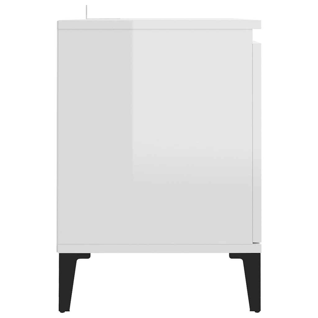 vidaXL ТВ шкаф с метални крака, бял гланц, 103,5x35x50 см