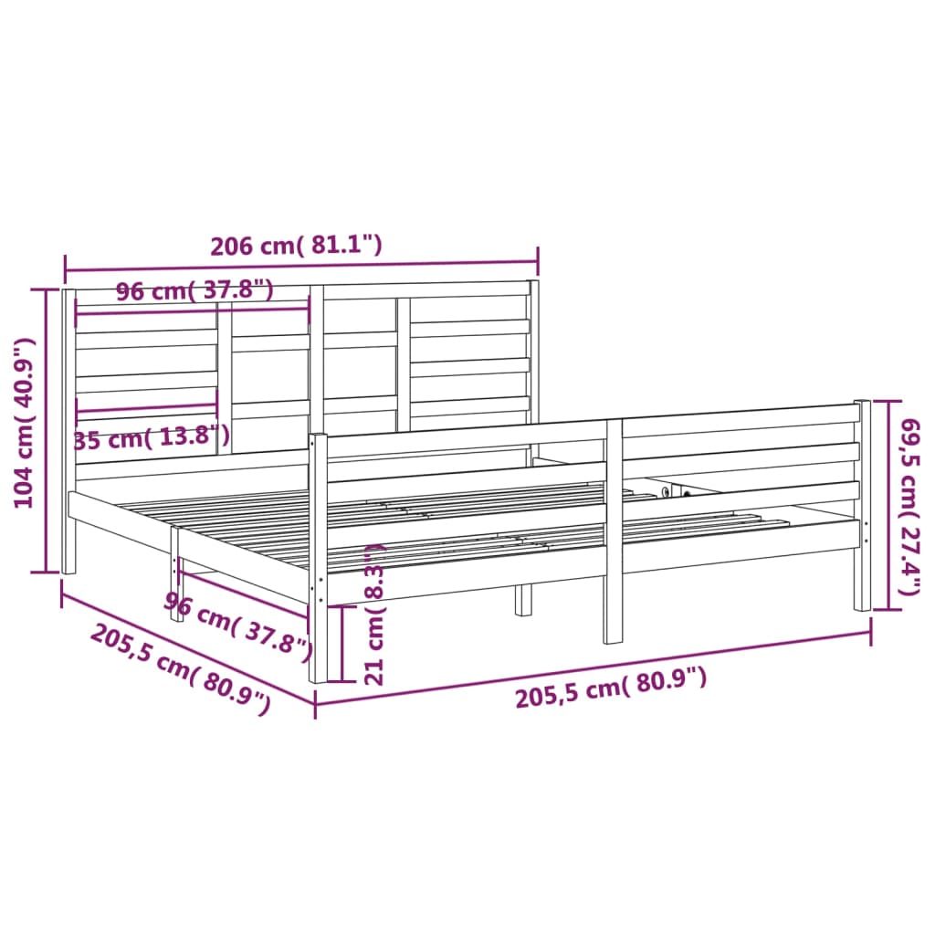 vidaXL Рамка за легло, сива, дърво масив, 200х200 см
