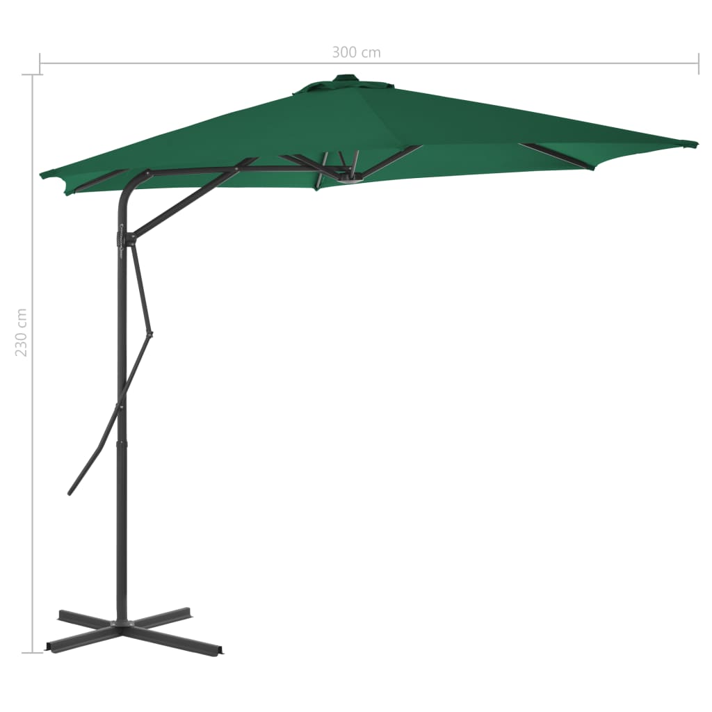 vidaXL Градински чадър със стоманен прът, 300 см, зелен