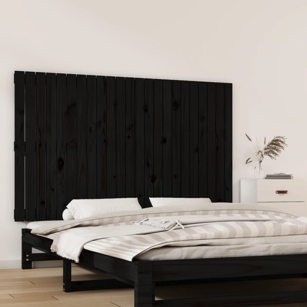 vidaXL Стенна табла за спалня, черна, 147x3x90 см, борово дърво масив