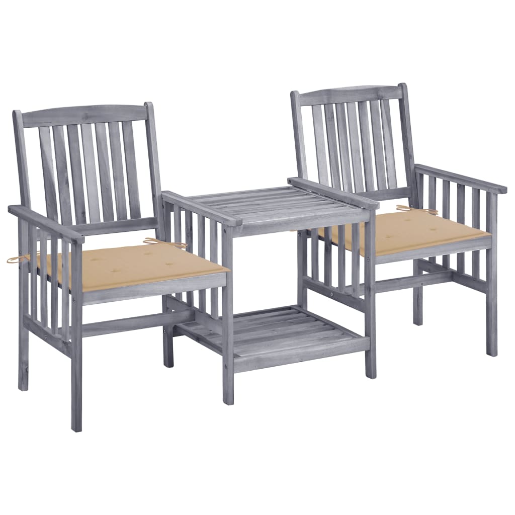 vidaXL Градински столове с маса за чай и възглавници, акация масив