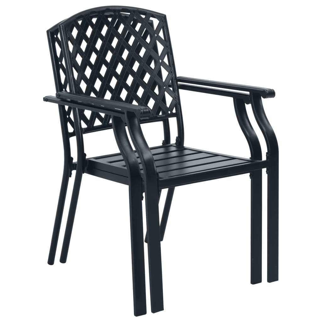 vidaXL Стифиращи външни столове, 2 бр, стомана, черни
