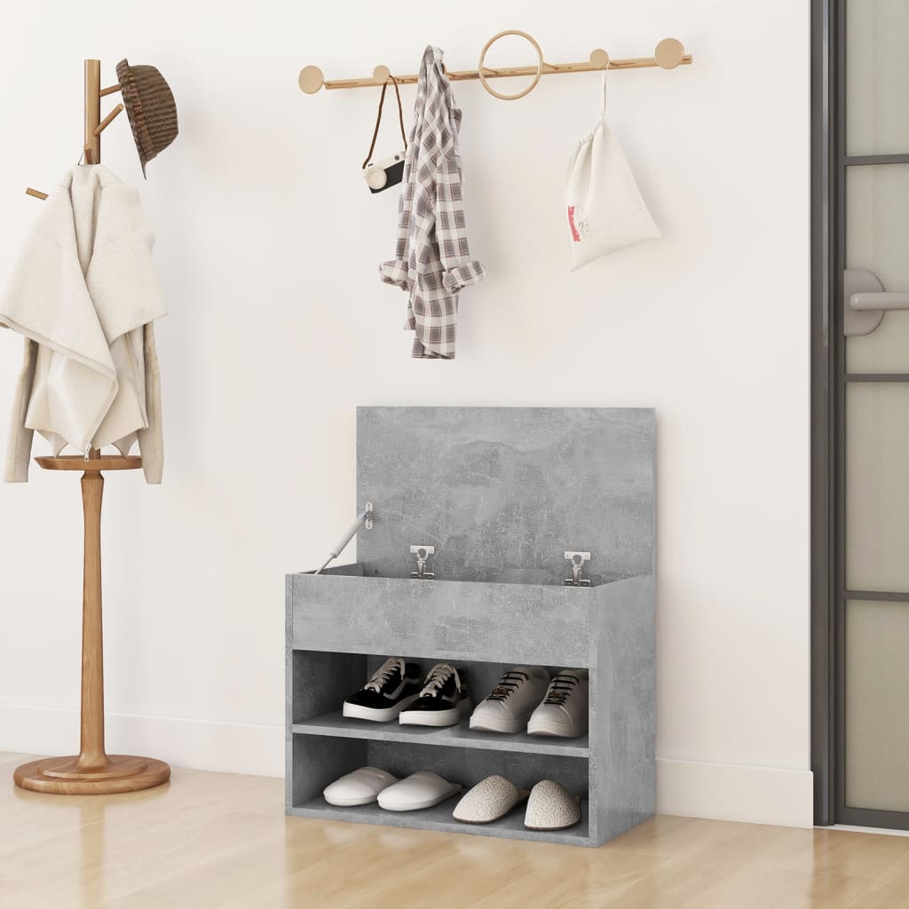 vidaXL Пейка за обувки, бетонно сива, 60x30x45 см, ПДЧ