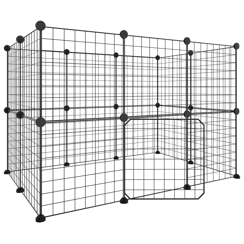 vidaXL Клетка за животни с врата, 20 панела, черна, 35x35 см, стомана